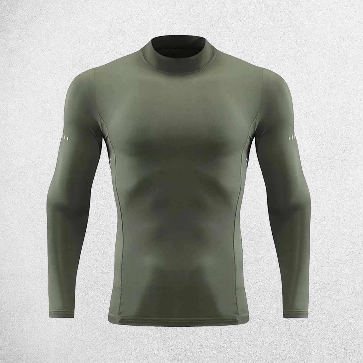 Front view of men’s long sleeve compression shirt in a studio background