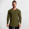 Army Green Men’s Slim Fit Cotton Fitness Long Sleeve T-Shirt – Front view showcasing O-neck design and letter pattern for casual and gym wear.
