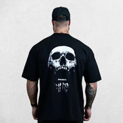 Black Premium Cotton Bold Style Skull Print Oversized T-Shirt for Men