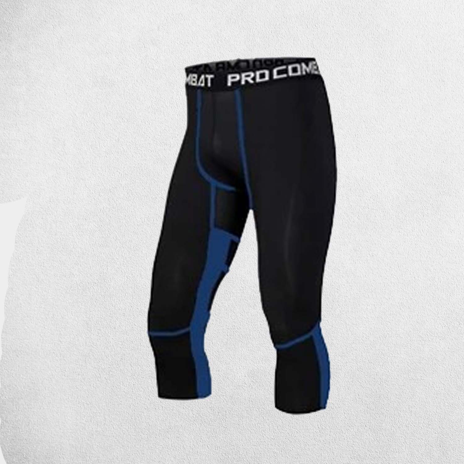 Close-up of Black Blue breathable and moisture-wicking fabric on gym tights
