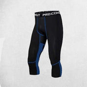 Close-up of Black Blue breathable and moisture-wicking fabric on gym tights