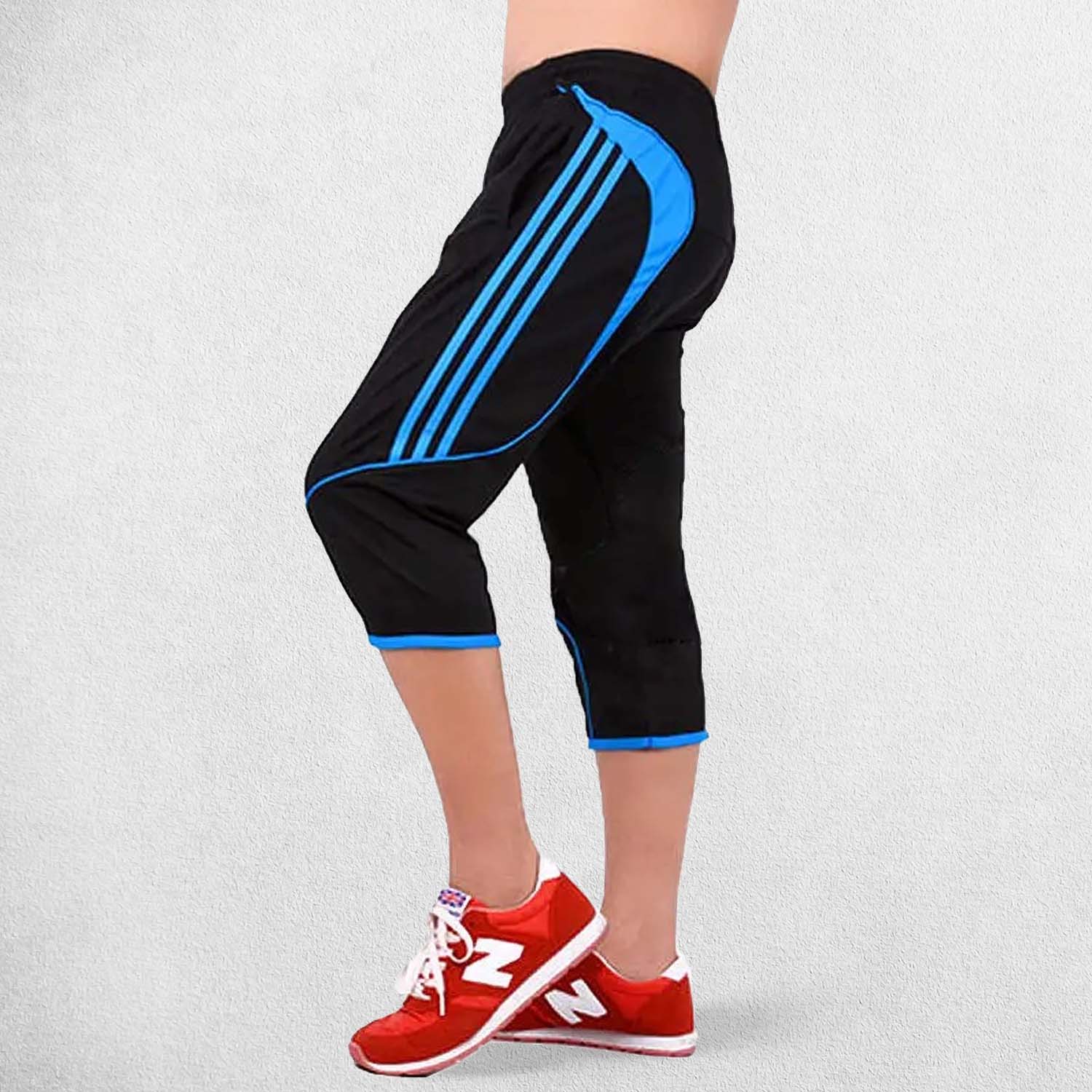 Model Wearing Black Blue Men’s Summer Quick-Dry Stylish Striped Designed Athletic Sweatpants for Training & Outdoor Sports