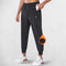  Side profile Of Black Men Fiece Trousers showcasing the deep pockets and athletic fit of the trousers.