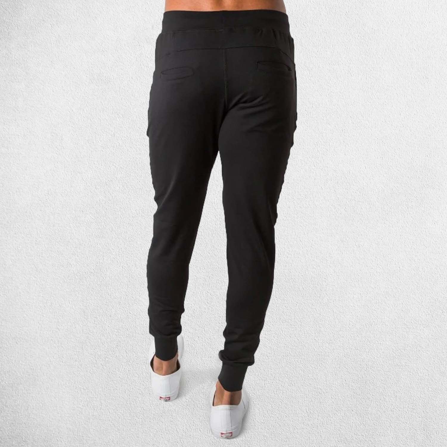 Back View of Model Wearing Black Black GPW Men's Quick-Drying Lightweight Workout Running and Gym Trousers
