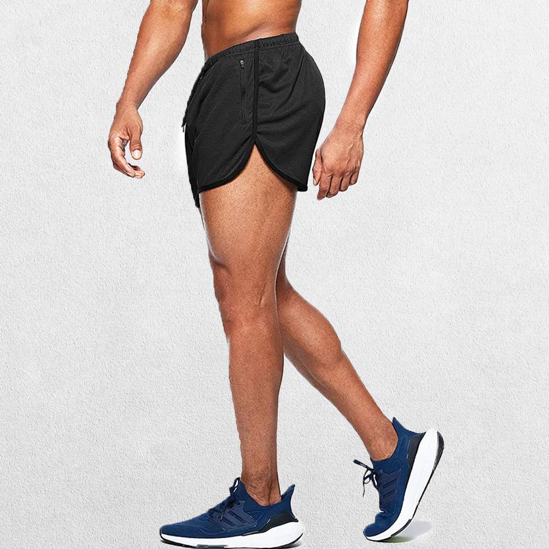 Model Wearing Black GPW Men’s Running Shorts - Gym Fitness, Football & Beach Wear
