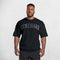 Front View of Model Wearing Black Loose Fit Oversized Gym Tee – Heavyweight Cotton, Premium Comfort & Strength