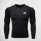 Close Up of Black Men's Compression Quick-Dry Long Sleeve T-Shirt – Tight-Fit Gym & Running Sportswear for Training & Fitness
