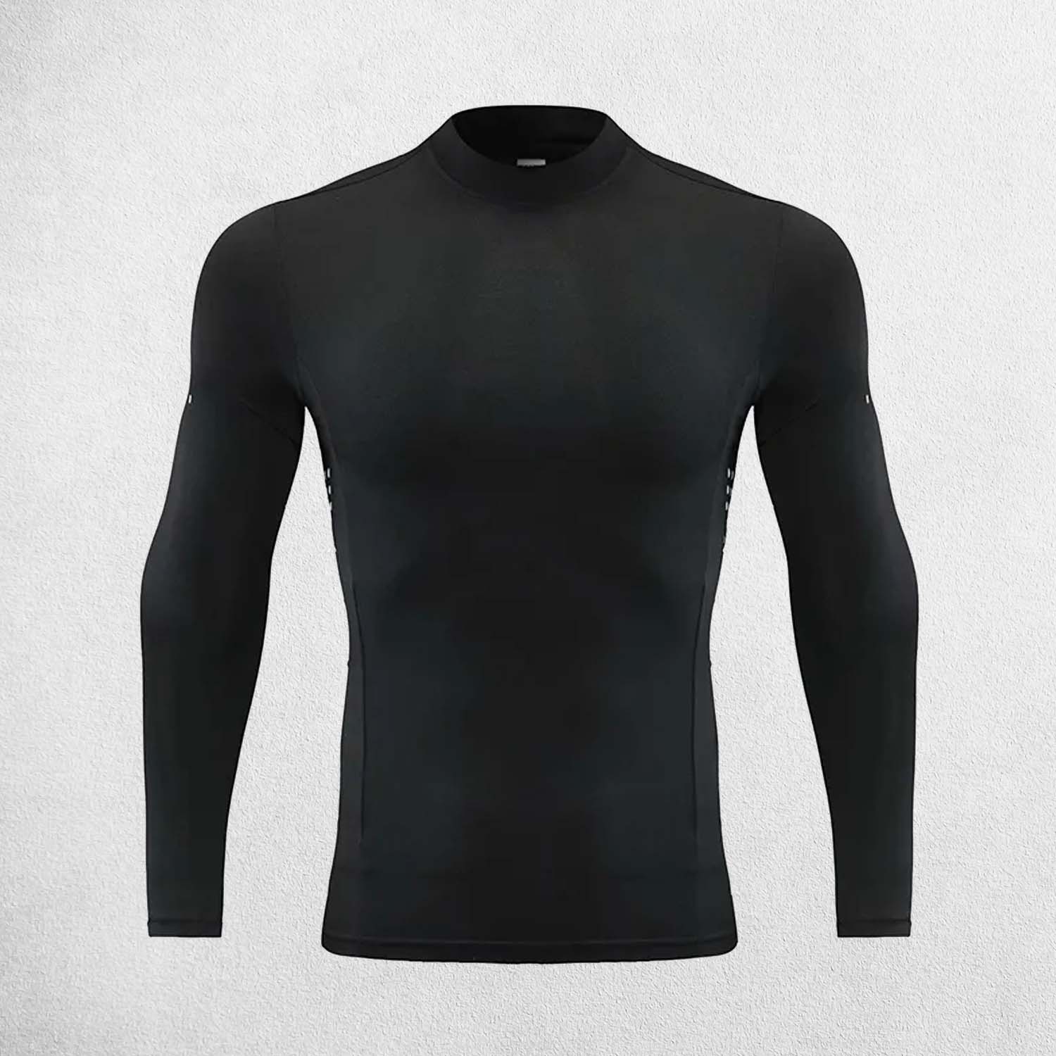 Front view of men’s long sleeve compression shirt in a Studio background
