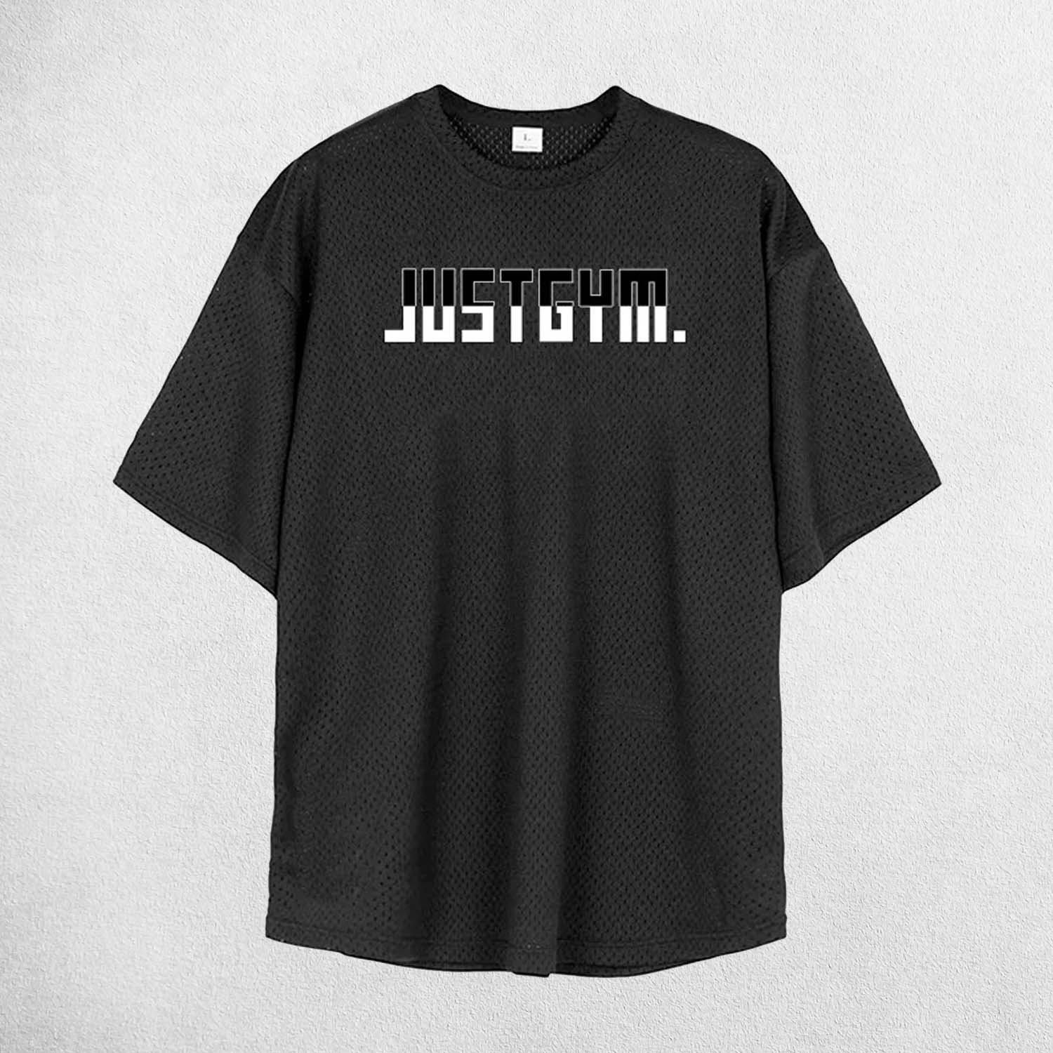 Close Up of Black Men’s Short Sleeve Quick Dry Oversized Mesh Gym T-Shirt – Breathable, Quick-Dry Fitness Tee