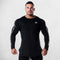 Black Men’s Skinny Long Sleeve Shirt – Front view showcasing fashion print design and slim fit for gym and casual wear.