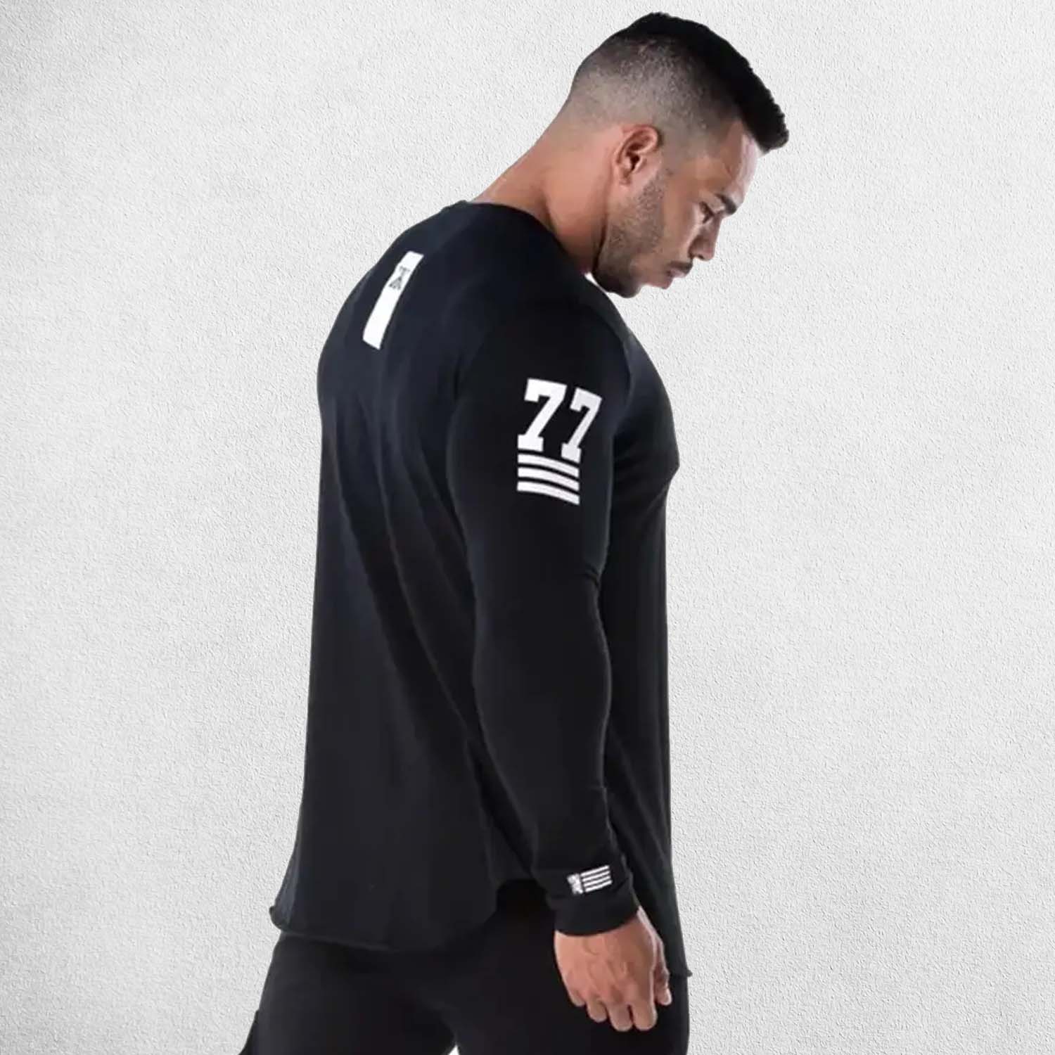 Side view of the shirt, highlighting its long sleeve design and quick-dry fabric for spring and autumn