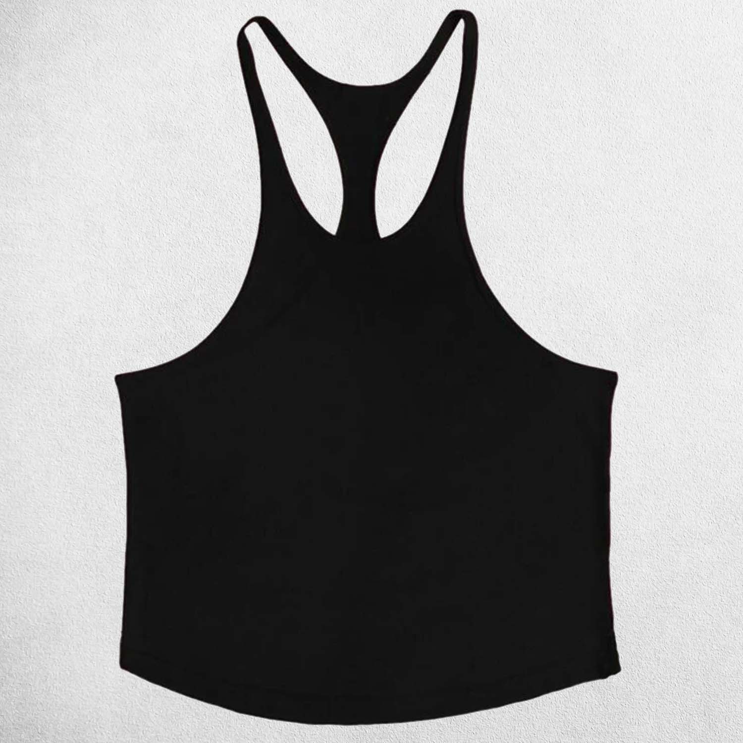 Close-up of Black breathable cotton fabric on a gym tank top