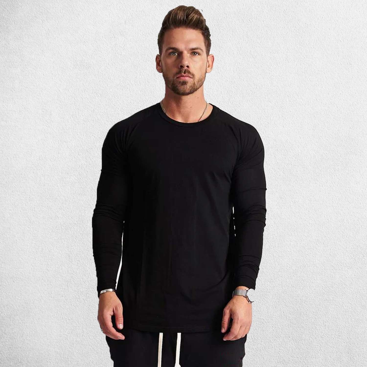 Model standing casually, showcasing the slim fit and tailored look of the shirt.