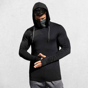 Model wearing Black Men’s Sun Protection Hooded Shirt - UV-Resistant Outdoor Activewear
