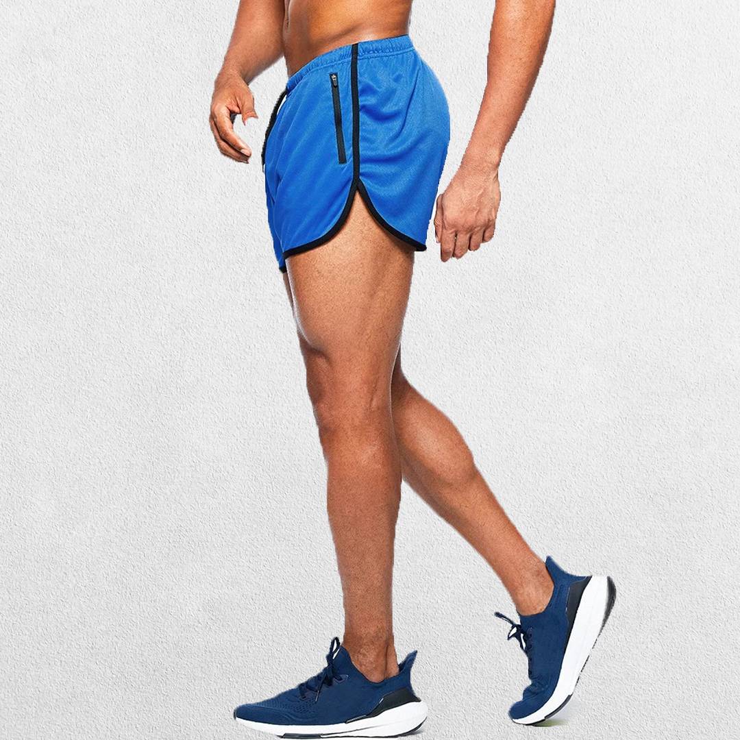 Side Pose of Model Wearing Blue GPW Men’s Running Shorts - Gym Fitness, Football & Beach Wear