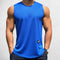 Front view of Blue men’s gym tank top in breathable mesh fabric