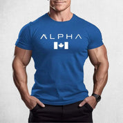 Front Pose of Model wearing Blue Men’s Oversized Maple Leaf Gym T-Shirt – Quick-Drying Athletic Streetwear Tee