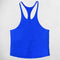 Close-up of Blue breathable cotton fabric on a gym tank top
