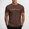 Front View of Model Wearing Brown Men’s Letter Print Round Neck T-Shirt – Casual Breathable Summer Short-Sleeve Tee