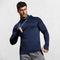 Model wearing Dark Blue Men’s Sun Protection Hooded Shirt - UV-Resistant Outdoor Activewear