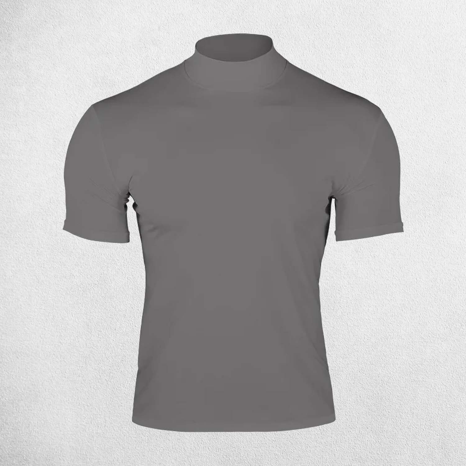 Close up of Dark Grey Men’s Slim Fit Cross-Border Summer Solid Color Turtleneck T-Shirt for Fitness & Casual Wear