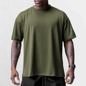 Close-up of Dark Olive Grey GPW Men's Summer Quick-Dry Gym Casual Tee in a studio background