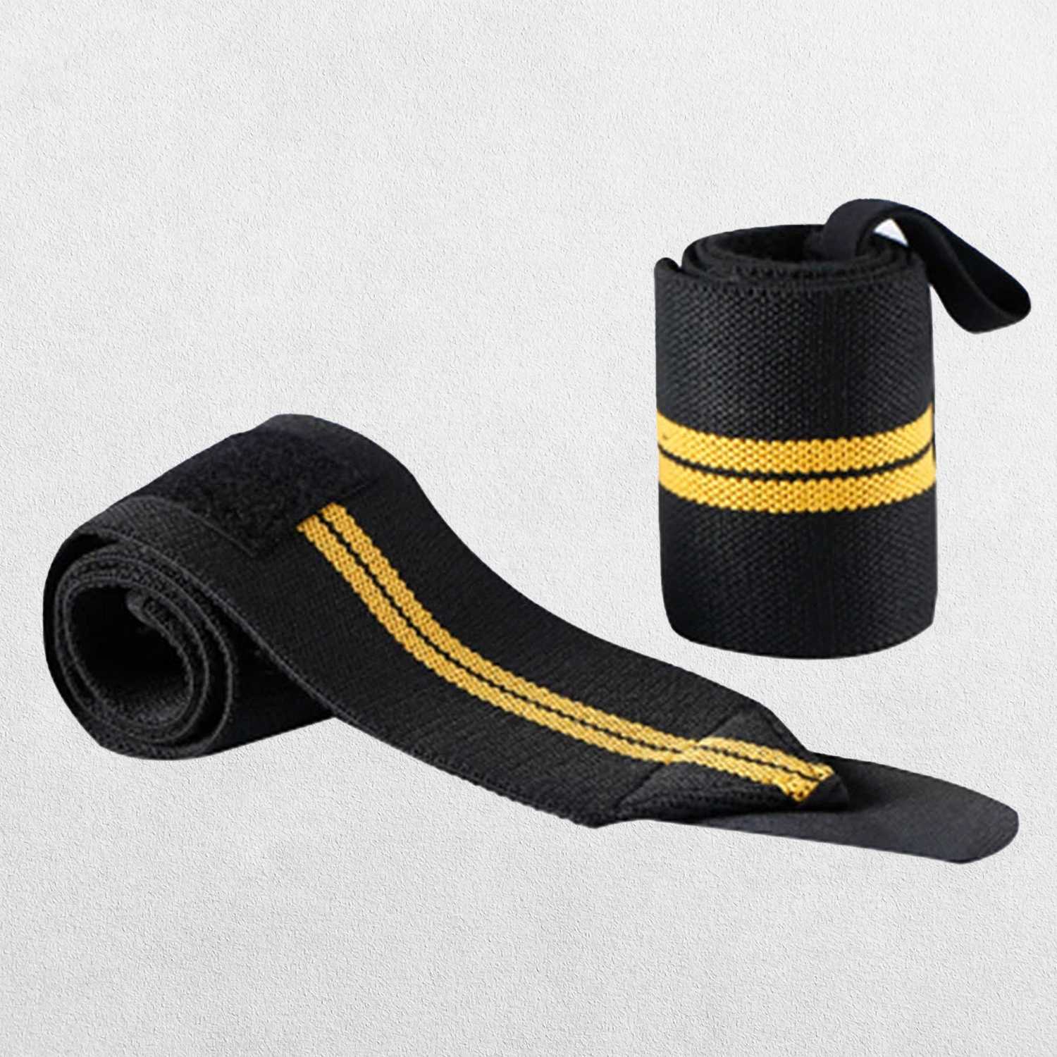 Close-up of Yellow Strips durable stitching on the elastic wrist wraps.