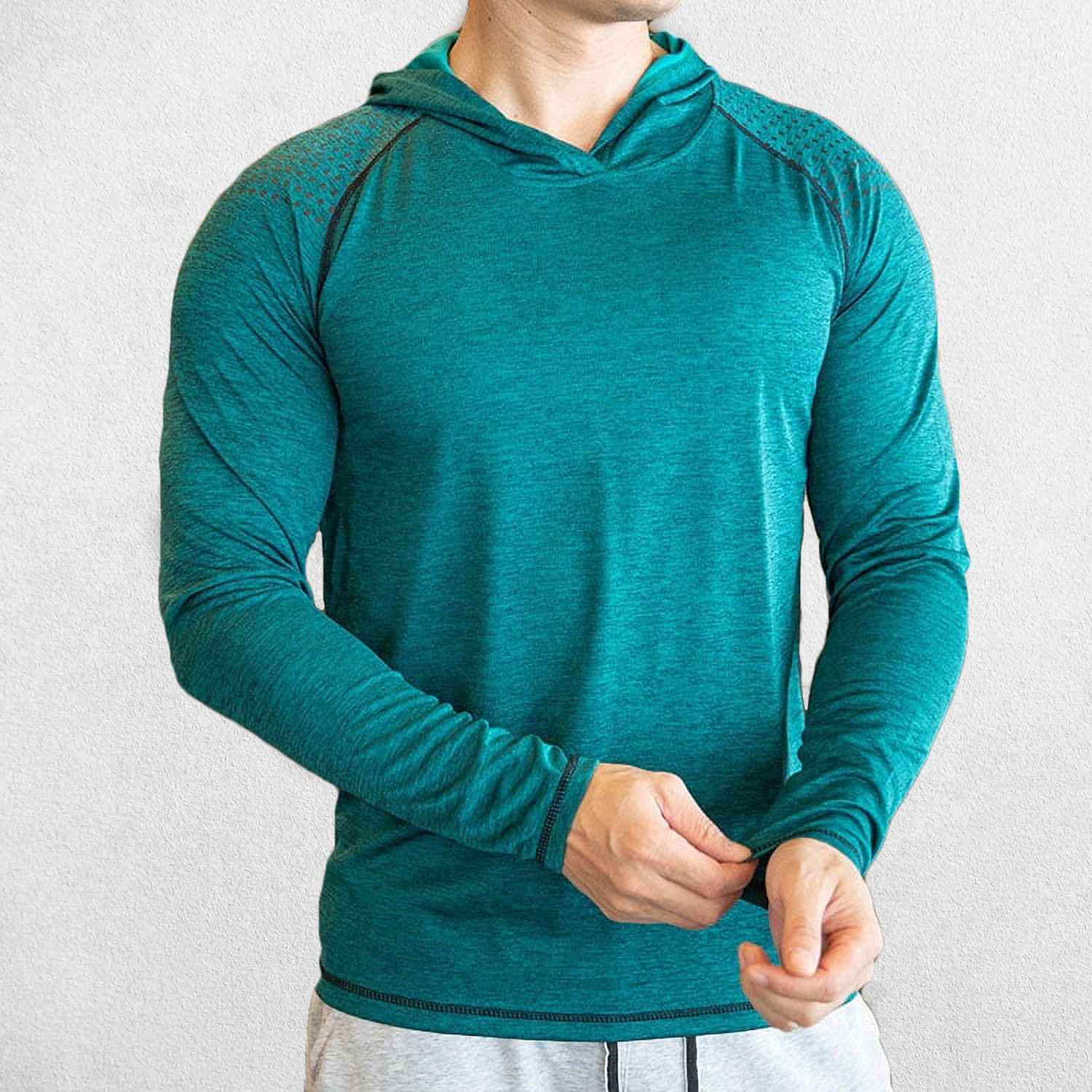 Stylish Men's Athletic Slim Fit Long Sleeve Hooded Gym Shirt