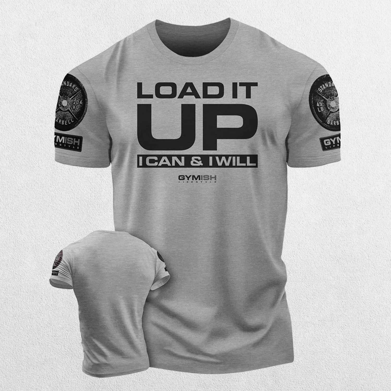 Close-up of the GPW Gymish Printed Muscle Man Gym T-Shirt - Funny Workout Tee Grey