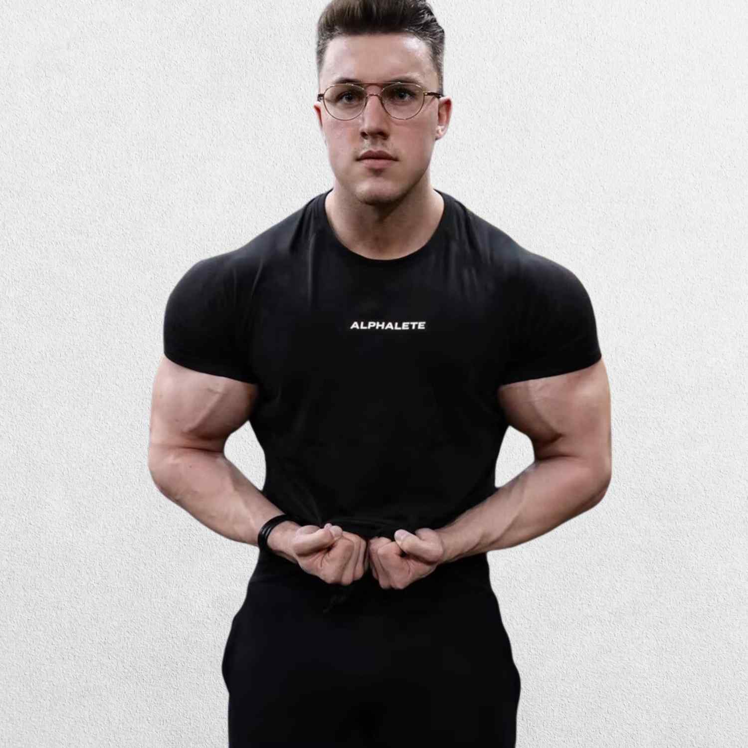 "GPW High-Performance Workout T-Shirt in black, front view showcasing the athletic fit, breathable fabric, and moisture-wicking design against a clean studio background."
