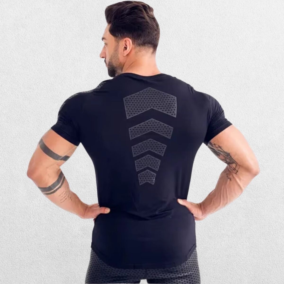 Back view of the GPW Men’s Compression Quick-Dry T-Shirt in black, showcasing the clean design and durable material.
