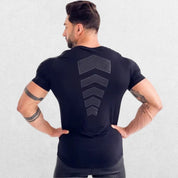 Back view of the GPW Men’s Compression Quick-Dry T-Shirt in black, showcasing the clean design and durable material.
