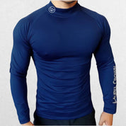 GPW Men's High-Performance Athletic Long Sleeve Training T-Shirt Blue Front View in Studio Background
