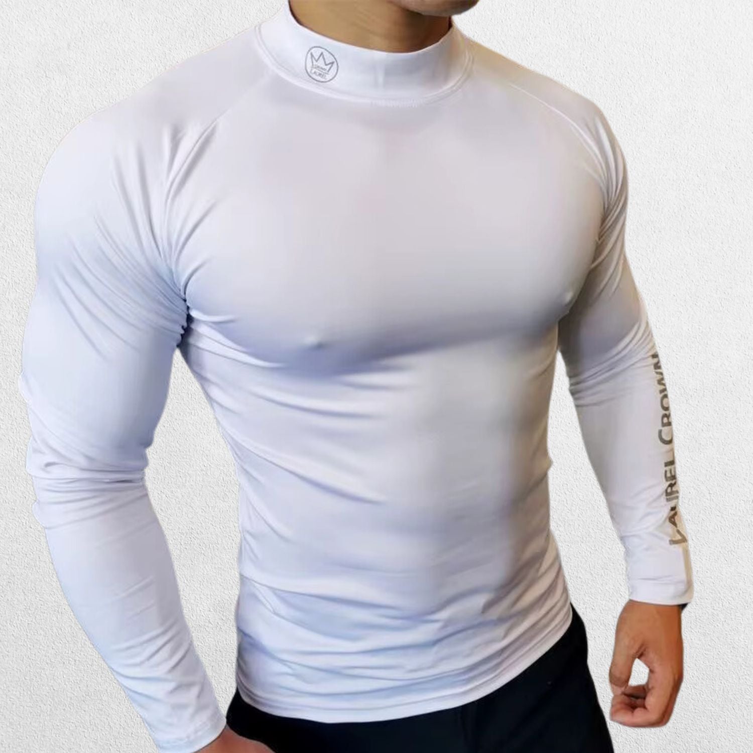 GPW Men's High-Performance Athletic Long Sleeve Training T-Shirt White Front View in Studio Background