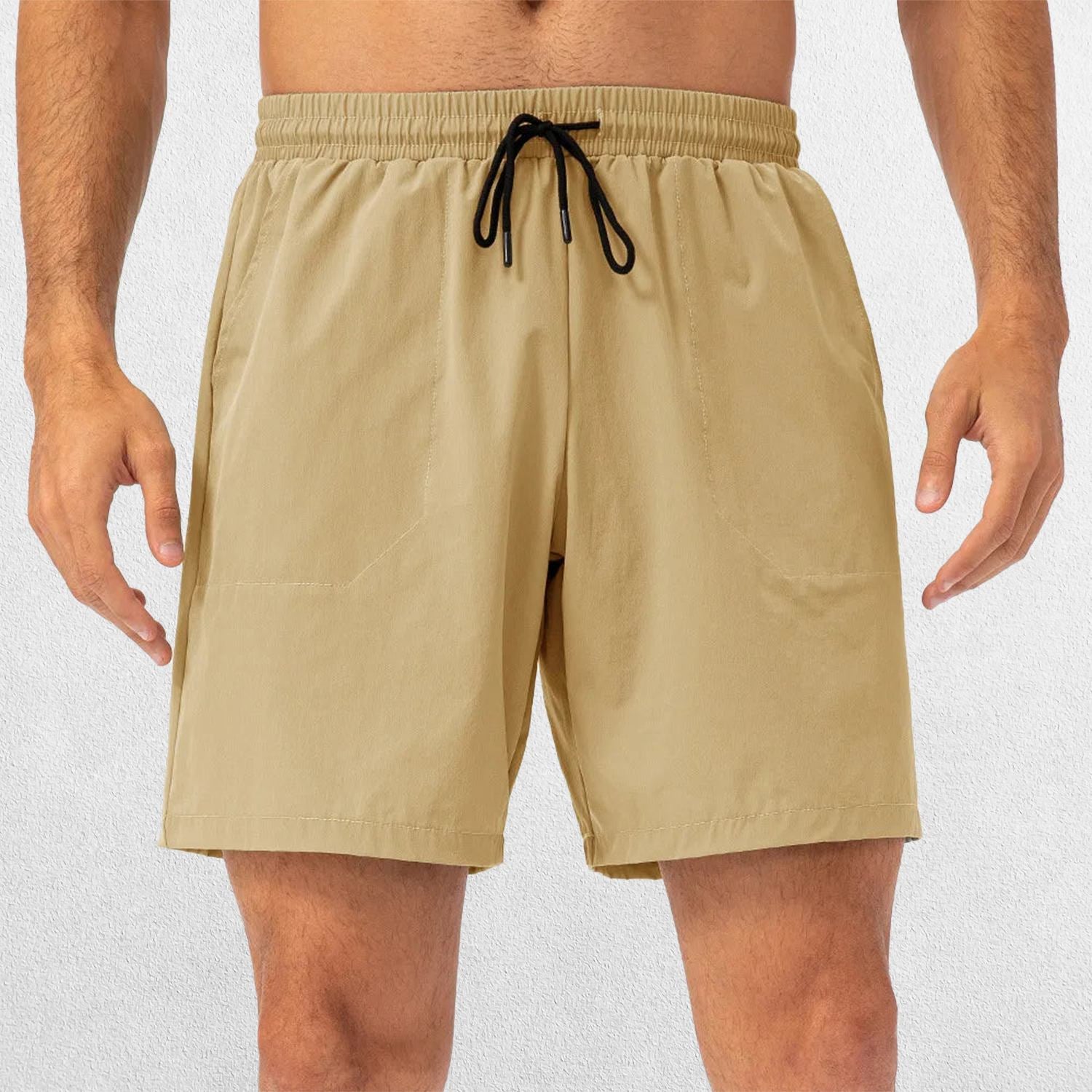 Flexible fit of GPW Men's Performance Shorts in Lion Color during workout sessions