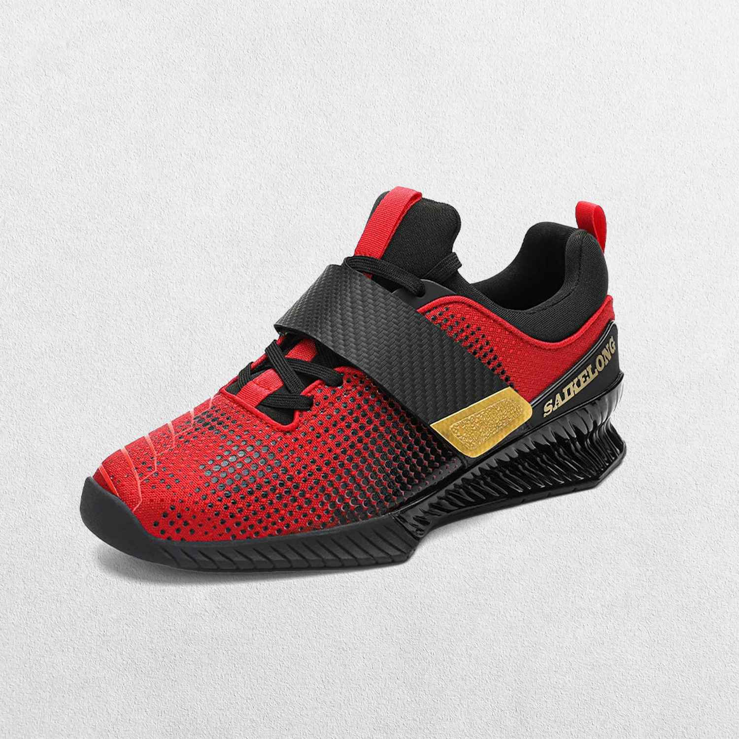 Side view of GPW fire brick Men’s Squat Shoes showing raised heel design