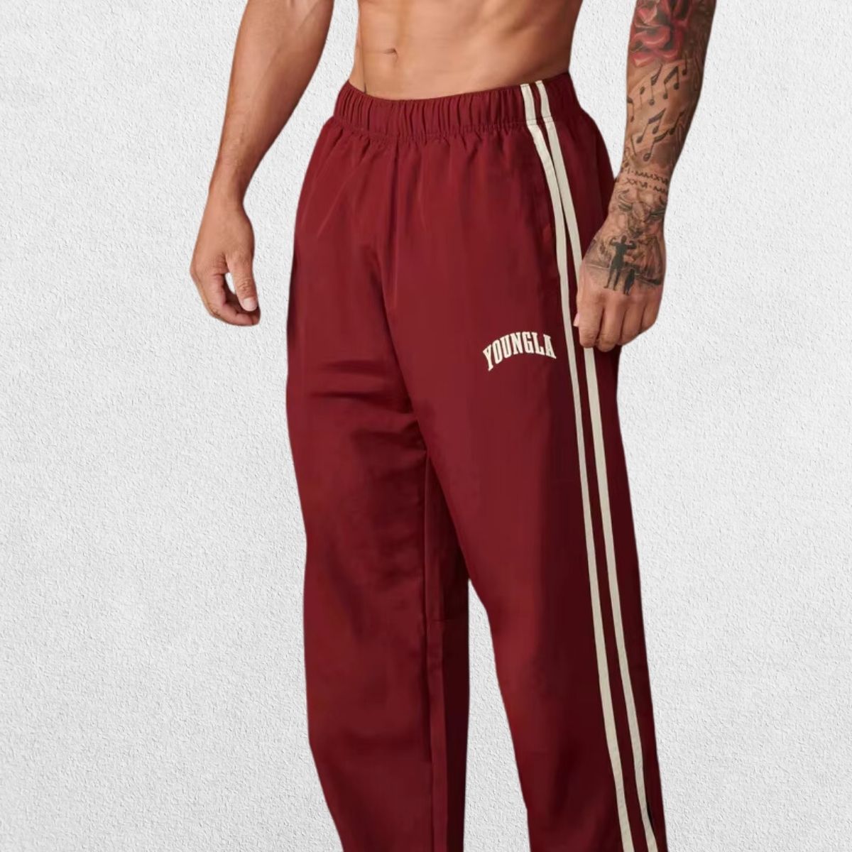 Red GPW Men’s Sports Pants with durable double stitching and stylish printed design.