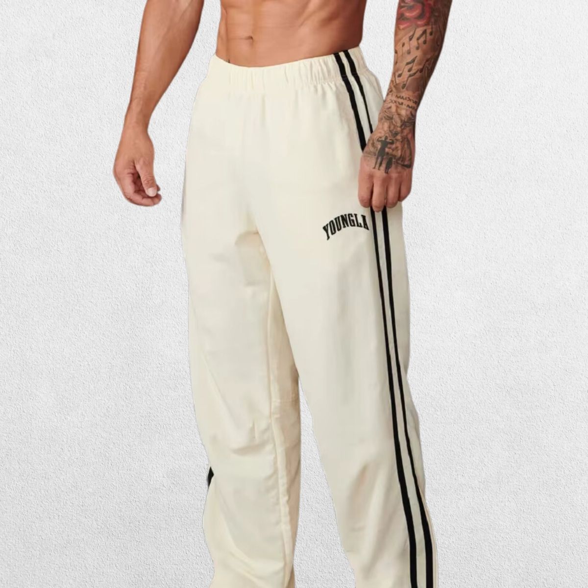 GPW Men’s Sports Pants in white, featuring breathable fabric and durable double stitching for active and casual wear.