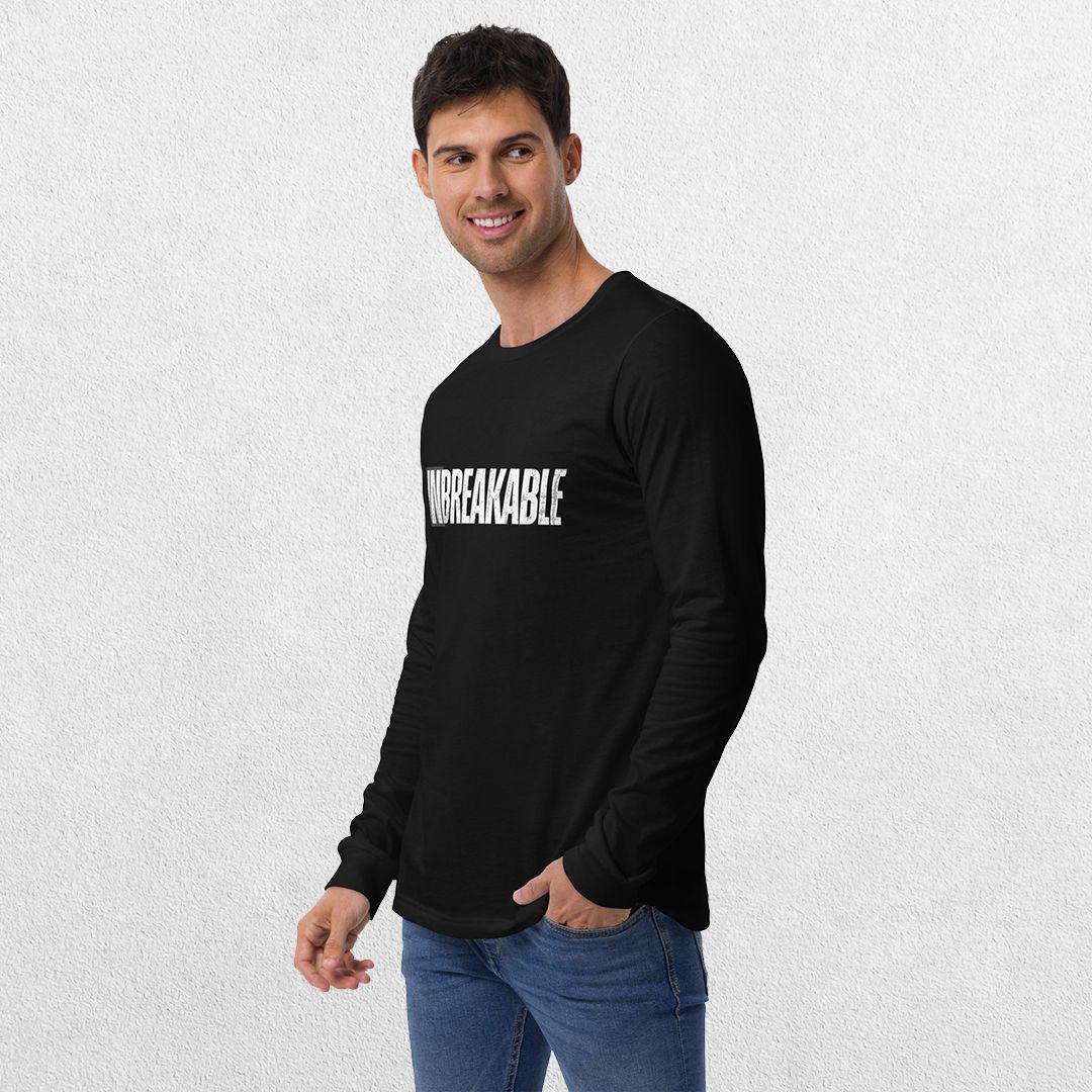 Model styling the GPW Black Unbreakable Tee with casual pants.