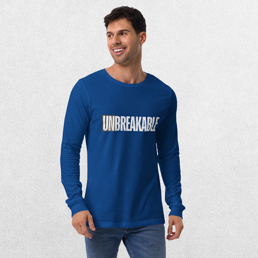 Model styling the GPW True Royal Unbreakable Tee with casual pants.