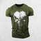 Front View of Green Men's Stylish O-Neck Short Sleeve Gym T-shirt with 3D Punisher Skull Print Design