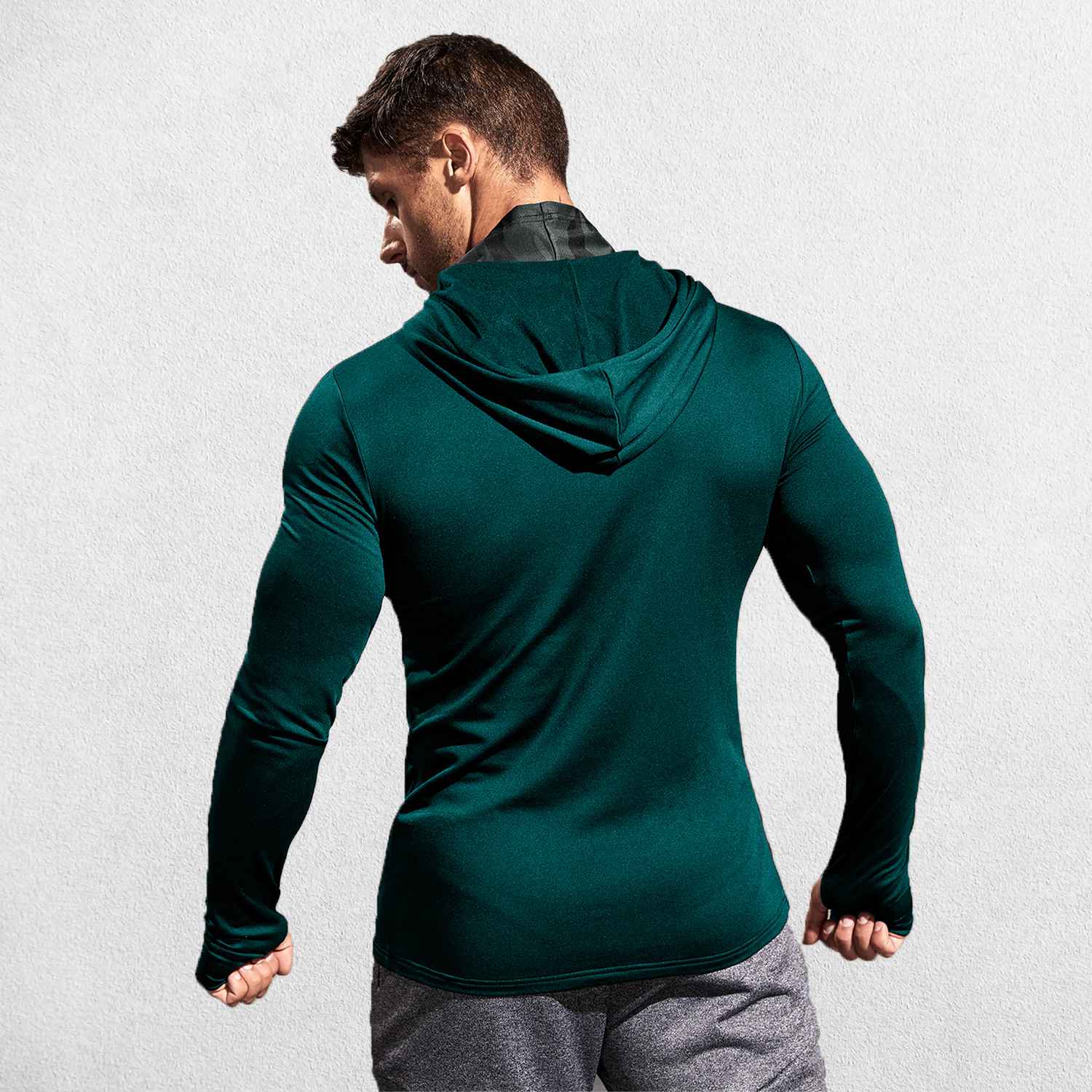 Model wearing Green Men’s Sun Protection Hooded Shirt - UV-Resistant Outdoor Activewear