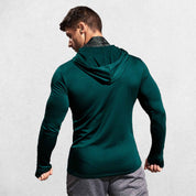 Model wearing Green Men’s Sun Protection Hooded Shirt - UV-Resistant Outdoor Activewear