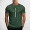 Front View of Model Wearing Green Men's Way Maker Graphic Tee - 100% Cotton, Casual Crewneck T-Shirt with Geometric Design