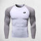 Close Up of White Grey Men's Compression Quick-Dry Long Sleeve T-Shirt – Tight-Fit Gym & Running Sportswear for Training & Fitness