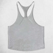 Close-up of Grey breathable cotton fabric on a gym tank top