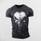 Front View of Grey Men's Stylish O-Neck Short Sleeve Gym T-shirt with 3D Punisher Skull Print Design