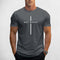 Front View of Model Wearing Grey Men's Way Maker Graphic Tee - 100% Cotton, Casual Crewneck T-Shirt with Geometric Design