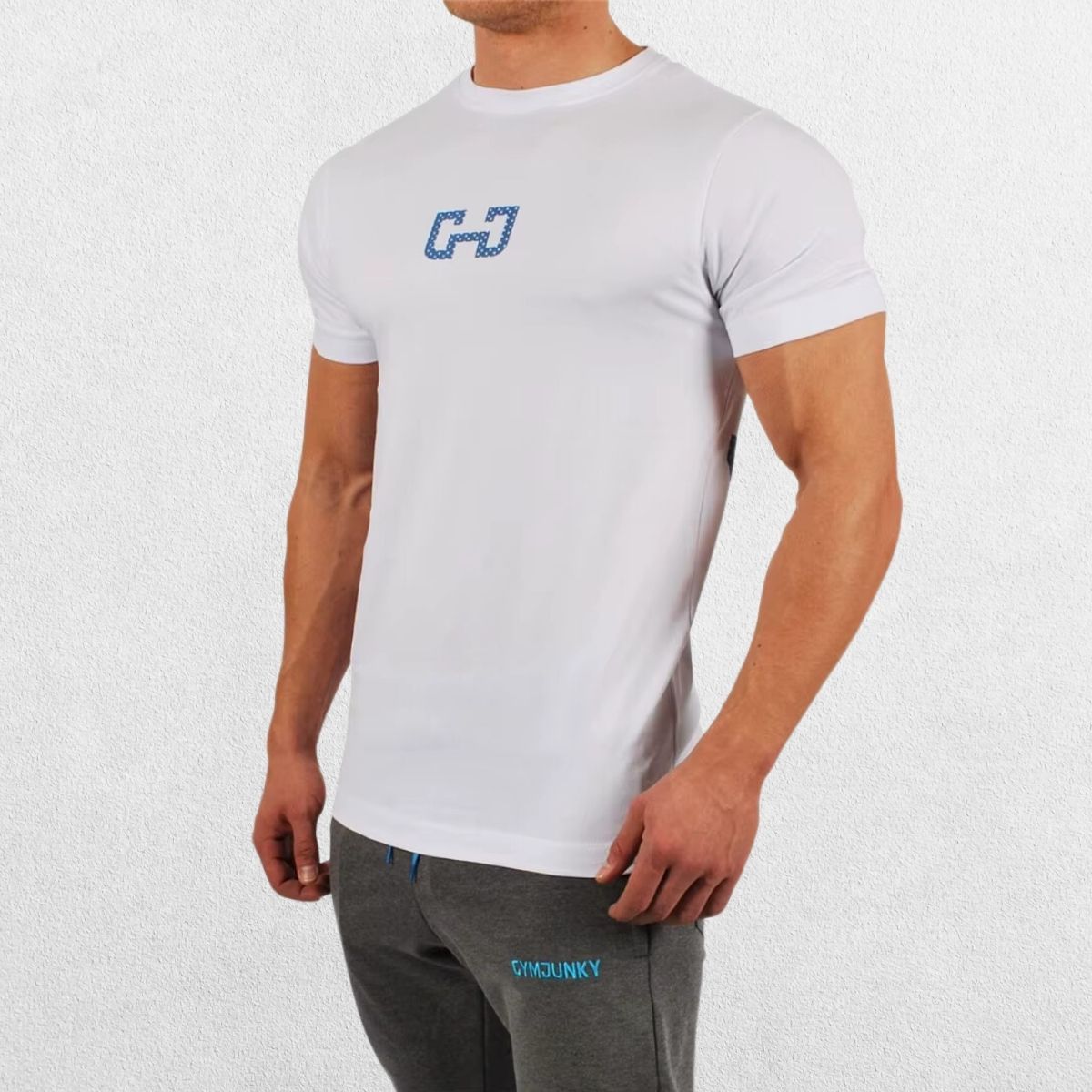  Men’s Slim Fit T-Shirt in white, slight left view showcasing the fit and logo.