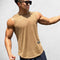 Front view of Khaki men’s gym tank top in breathable mesh fabric